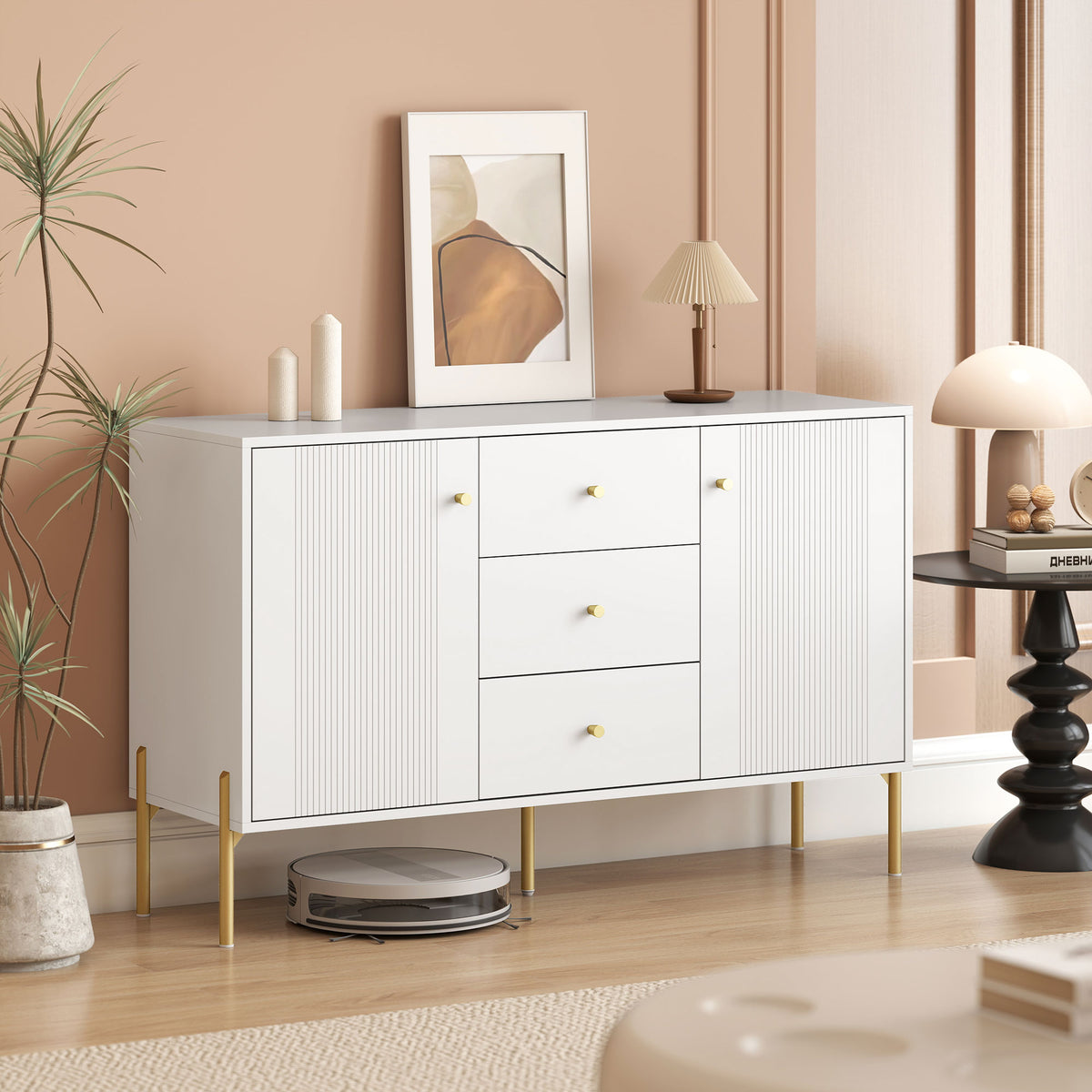 Modern Sideboard with 3 Soft-Close Drawers and 2 Adjustable Shelves – 47"W x 30"H