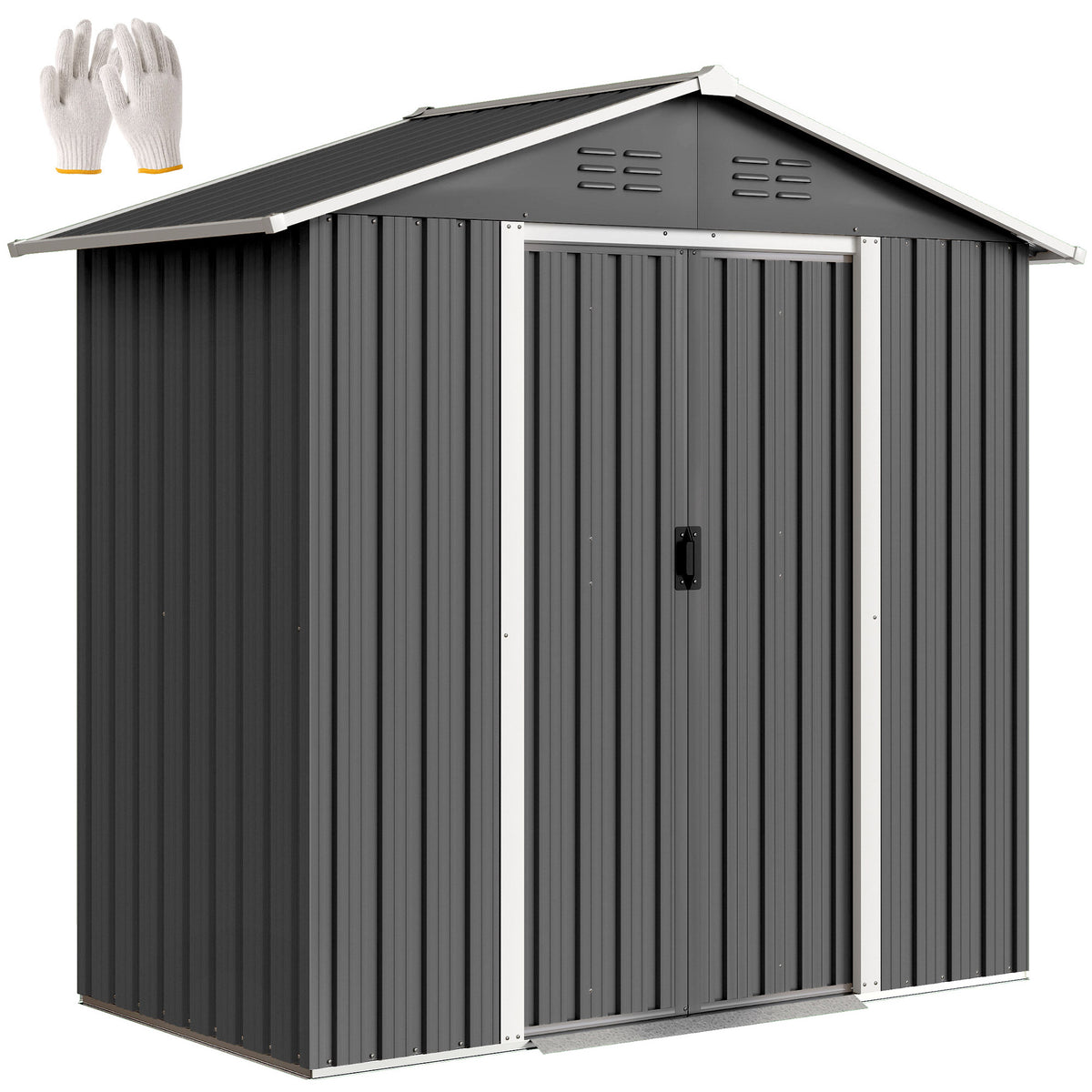 6.5x3.5ft Metal Garden Storage Shed for Outdoor Tool Storage with Double Sliding Doors and Vents – Dark Grey