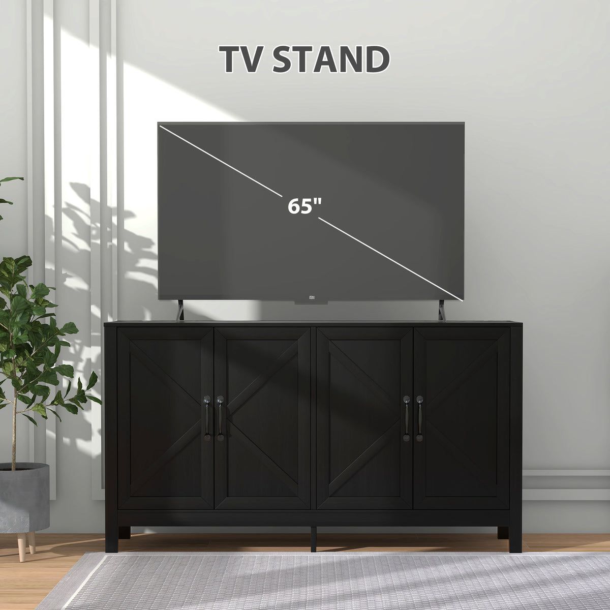 60" Sideboard Buffet with Barn Doors, Black Oak