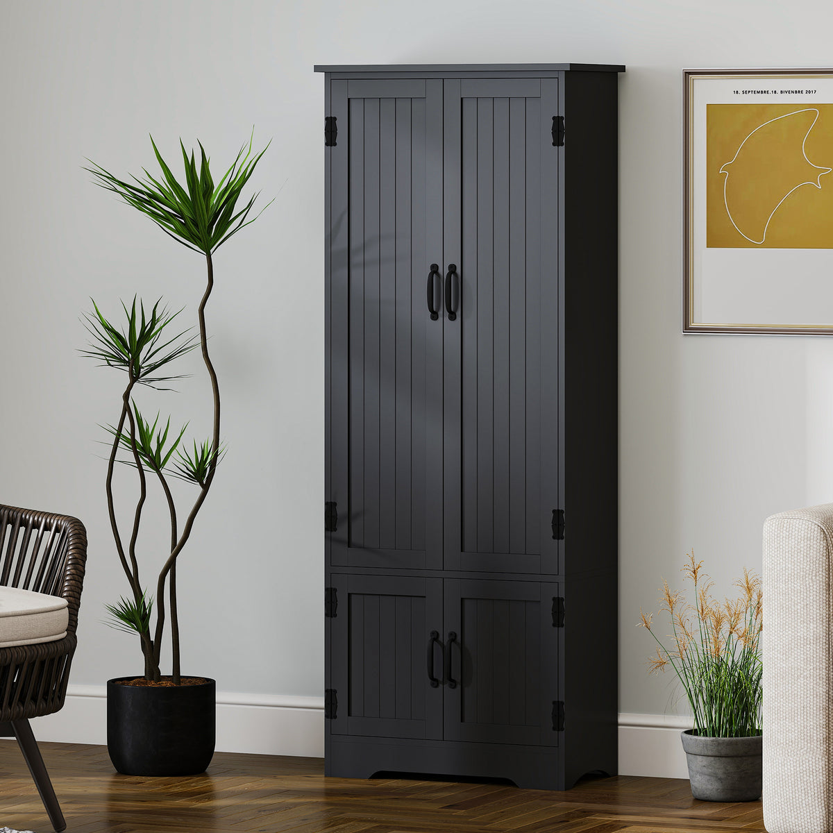 4-Door Pantry Storage Cabinet with Adjustable Shelves – 24"W x 60"H