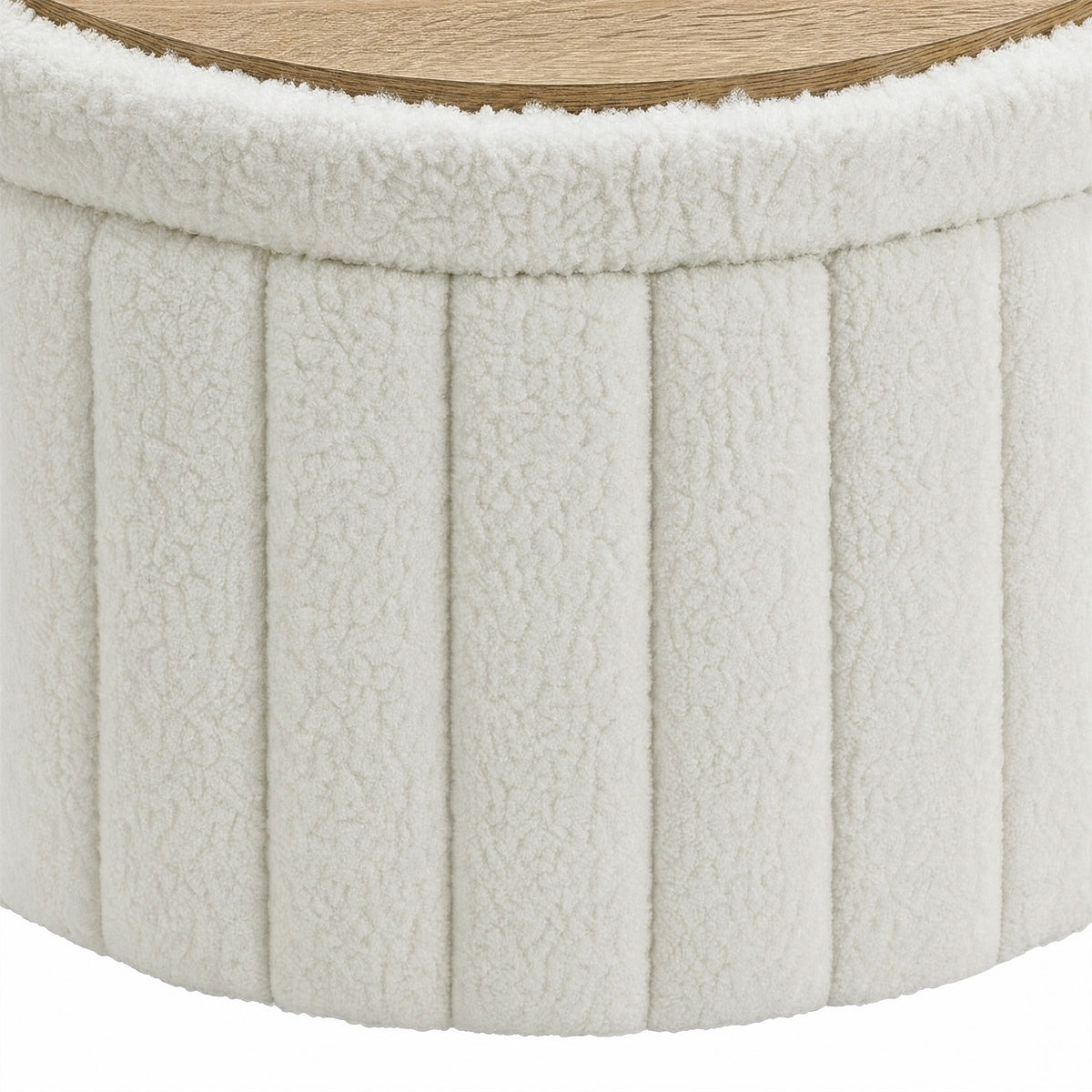 HOMCOM Round Coffee Table with Hidden Storage, Sherpa Fleece Center Table with Dual Reversible Lid for Living Room Cream White