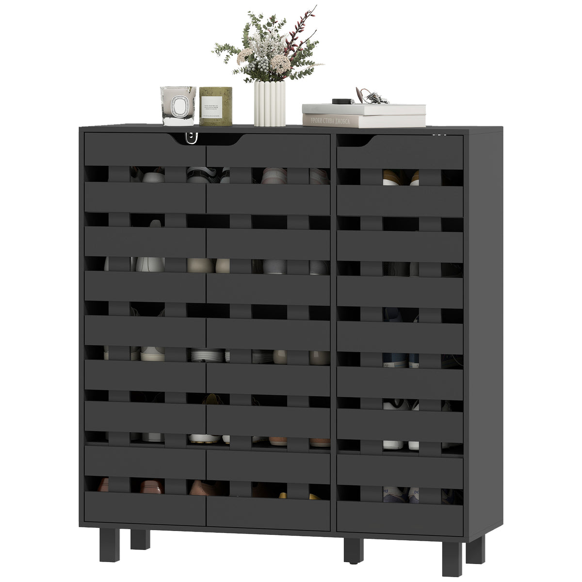 Shoe Cabinet with Hollowed-Out Doors – 34"W x 37"H