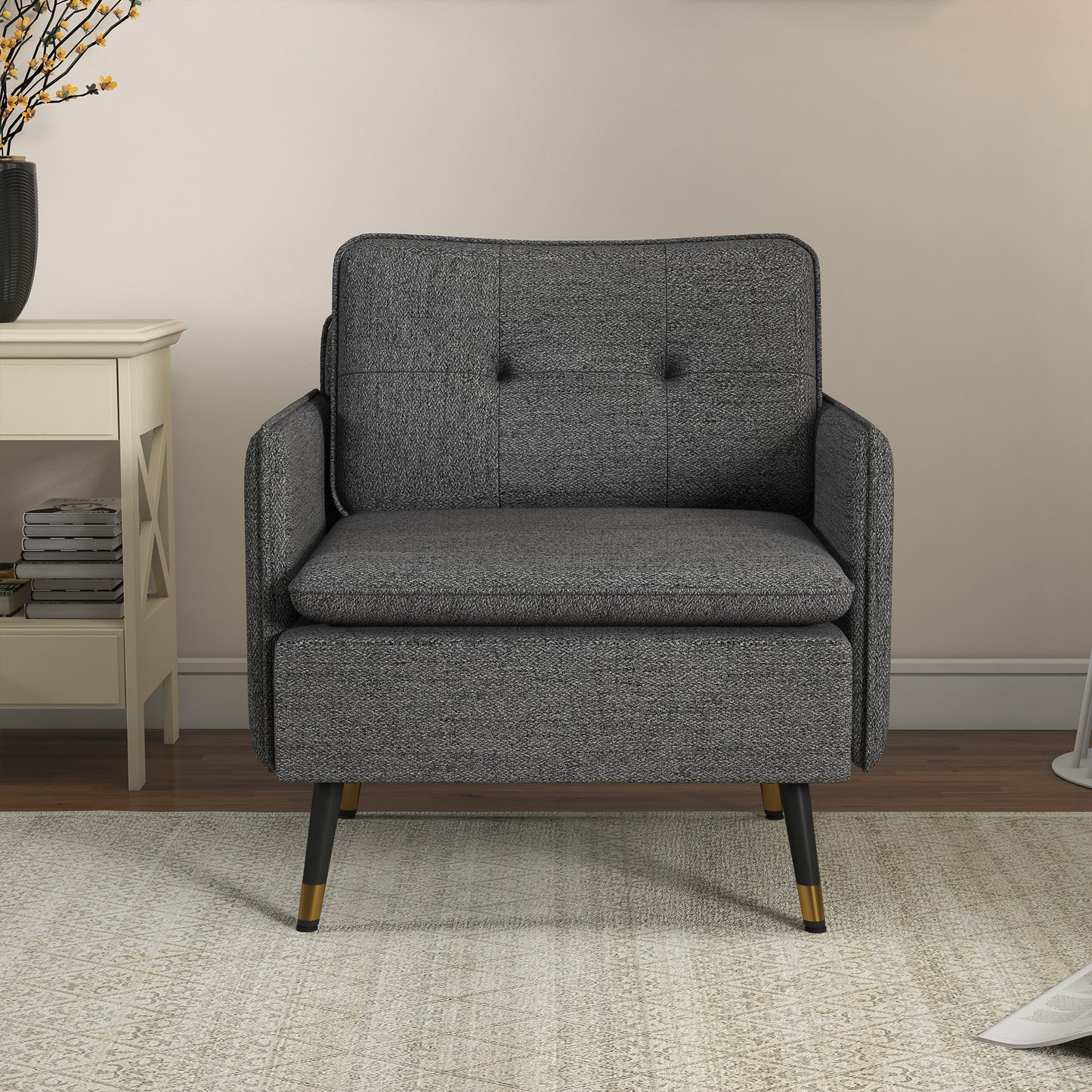 HOMCOM Modern Upholstered Accent Armchair with Tufted Back & Steel Legs