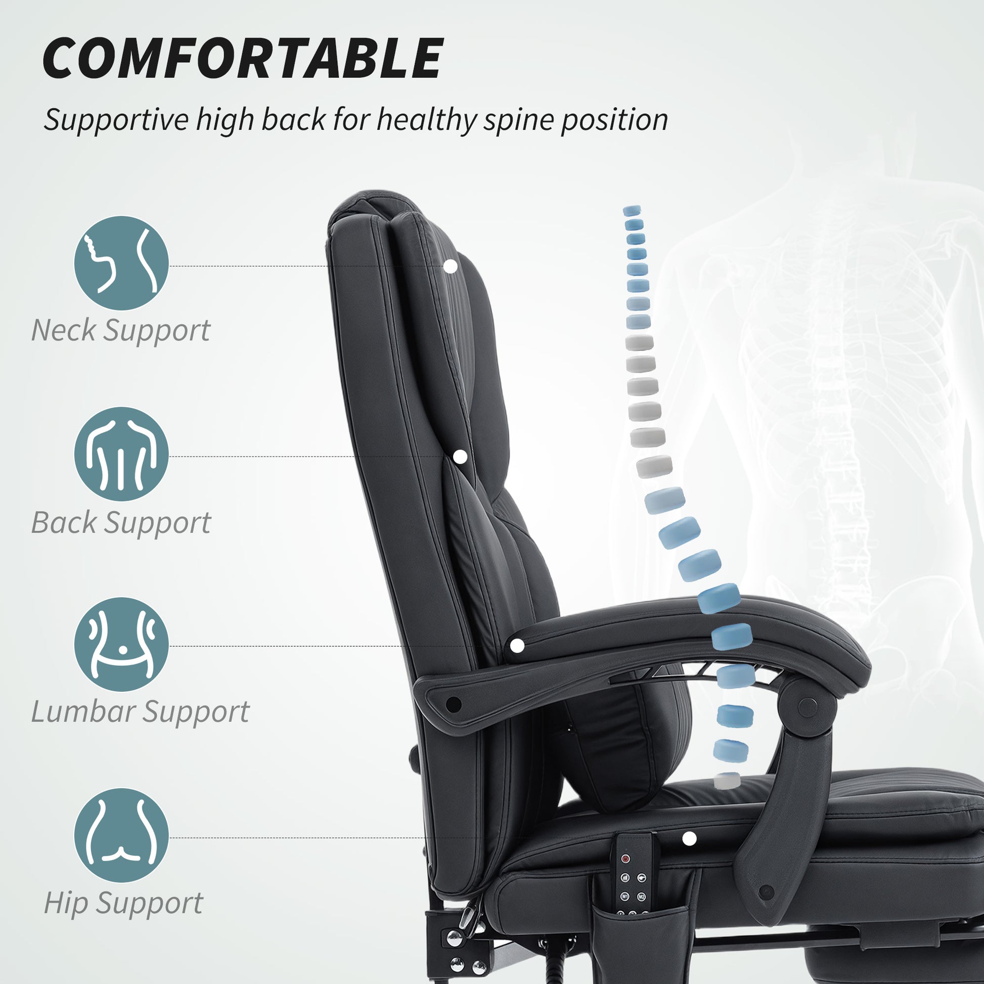 HOMCOM Ergonomic Massage Office Chair with Reclining Footrest, Lumbar Support, Black
