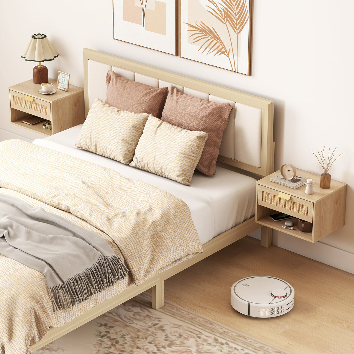 Nordic Floating Nightstands with Drawer and Shelf, Set of 2 – 16"W x 10"H
