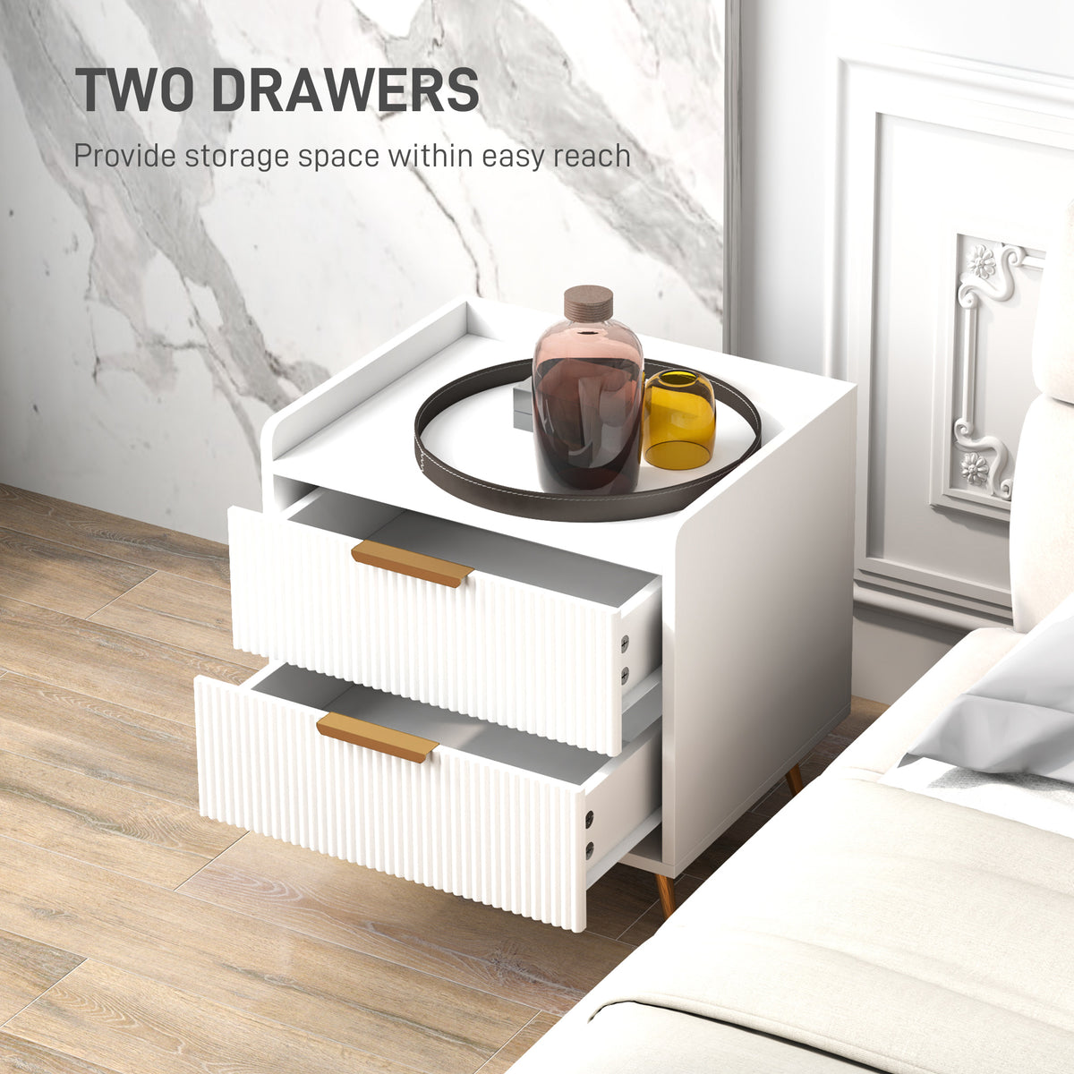 2-Drawer Nightstand with Metal Legs – 20"W x 20"H