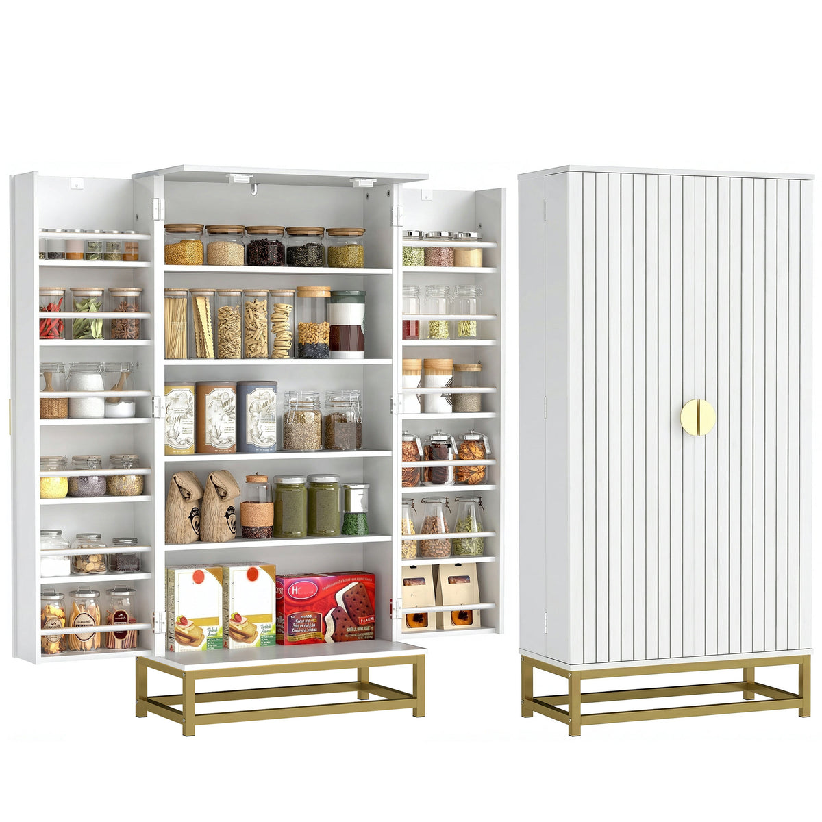 Kitchen Pantry Cabinet with 12 Door Shelves and Adjustable Shelves – 23"W x 47"H