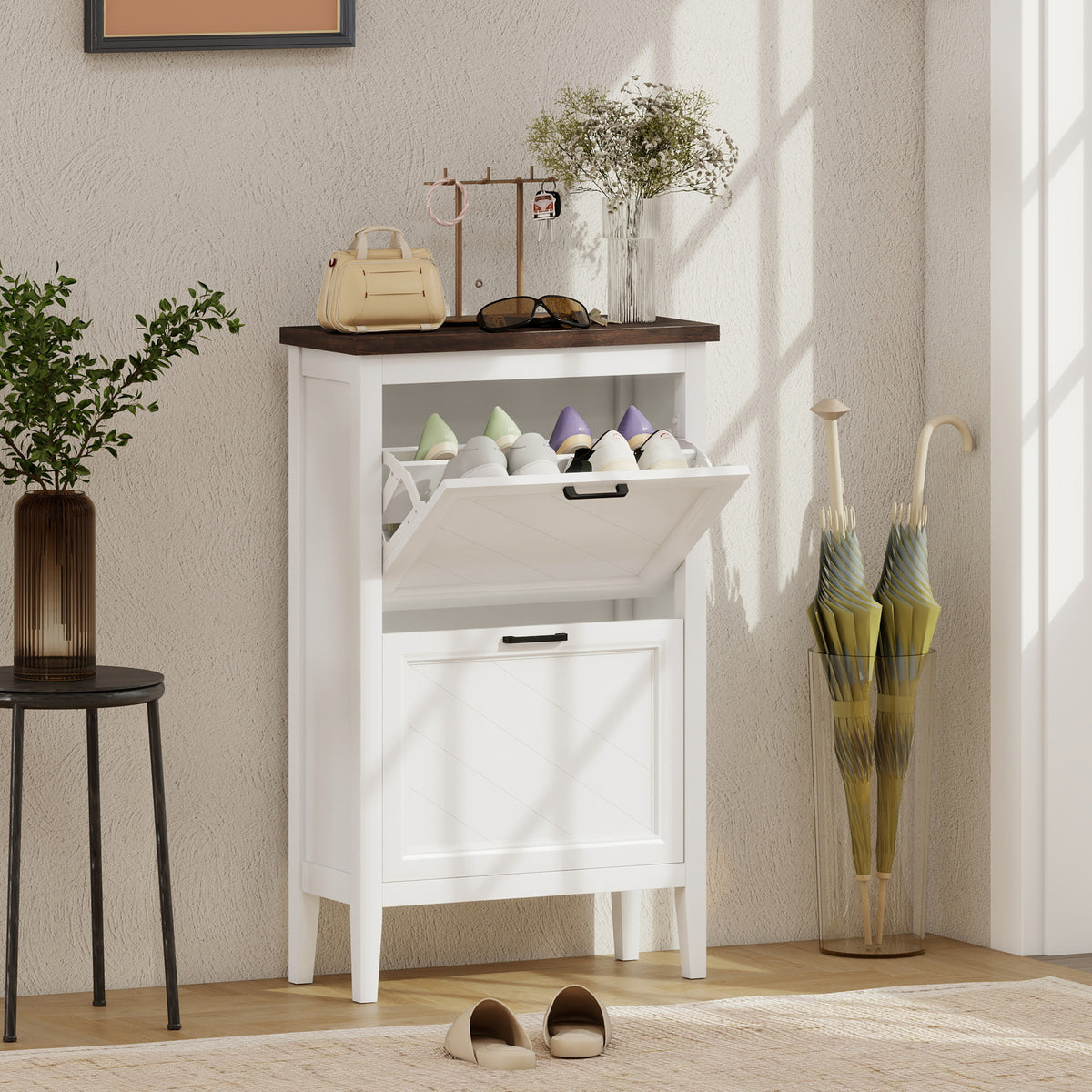 Shoe Cabinet with 2 Flip Drawers – 24"W x 38"H