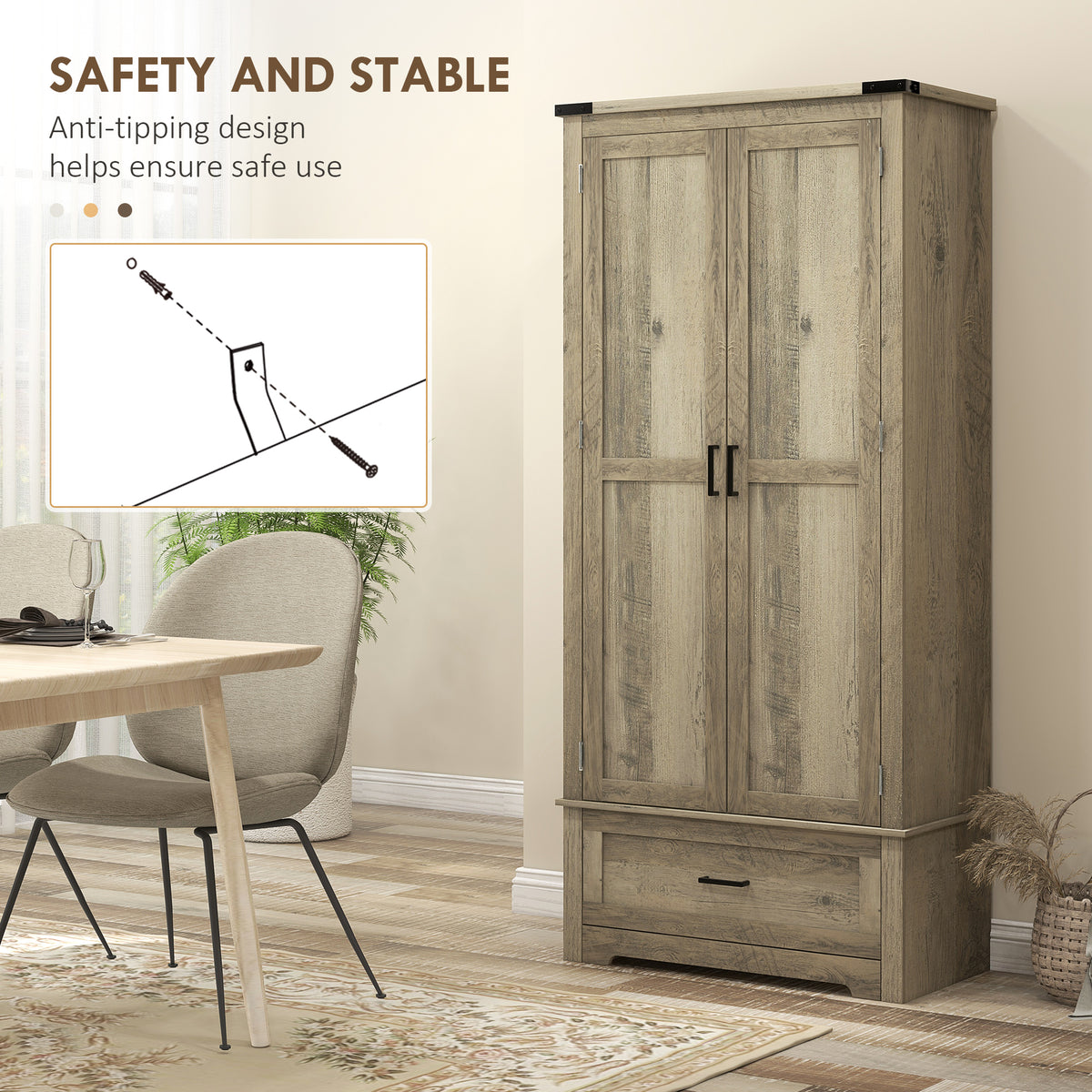 Tall Farmhouse Kitchen Pantry Cabinet with 2 Doors – 32"W x 69"H