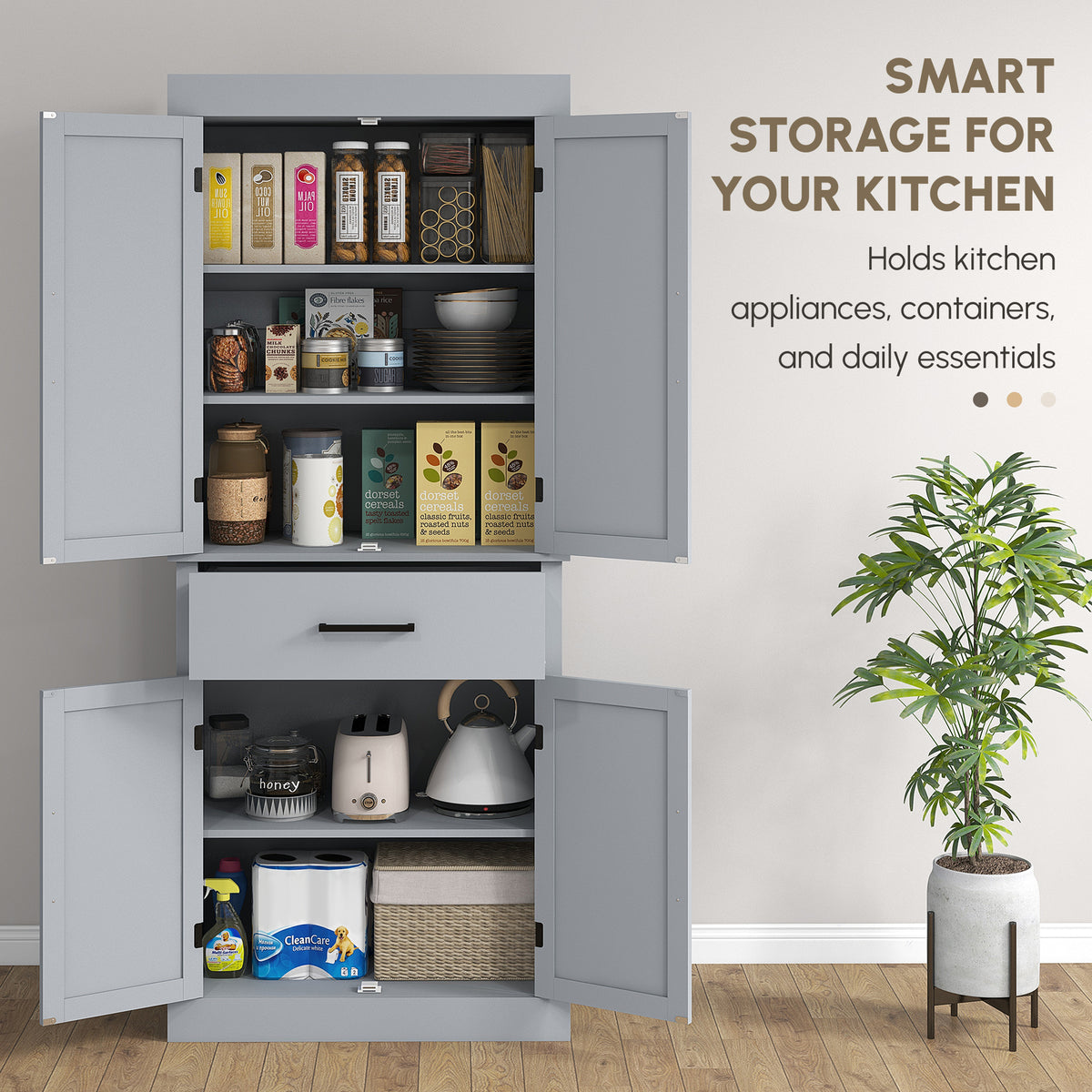 Farmhouse Kitchen Pantry Cabinet with 4 Barn Doors – 30"W x 72"H