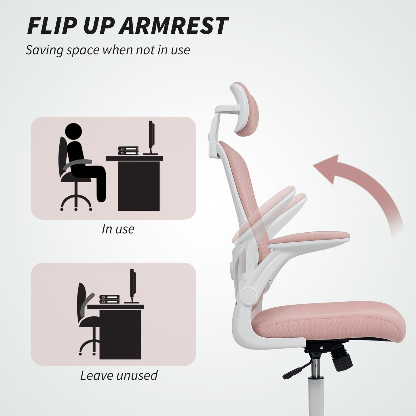 Ergonomic Mesh Office Chair: Adjustable Headrest, 4D Lumbar Support, Flip-Up Armrests