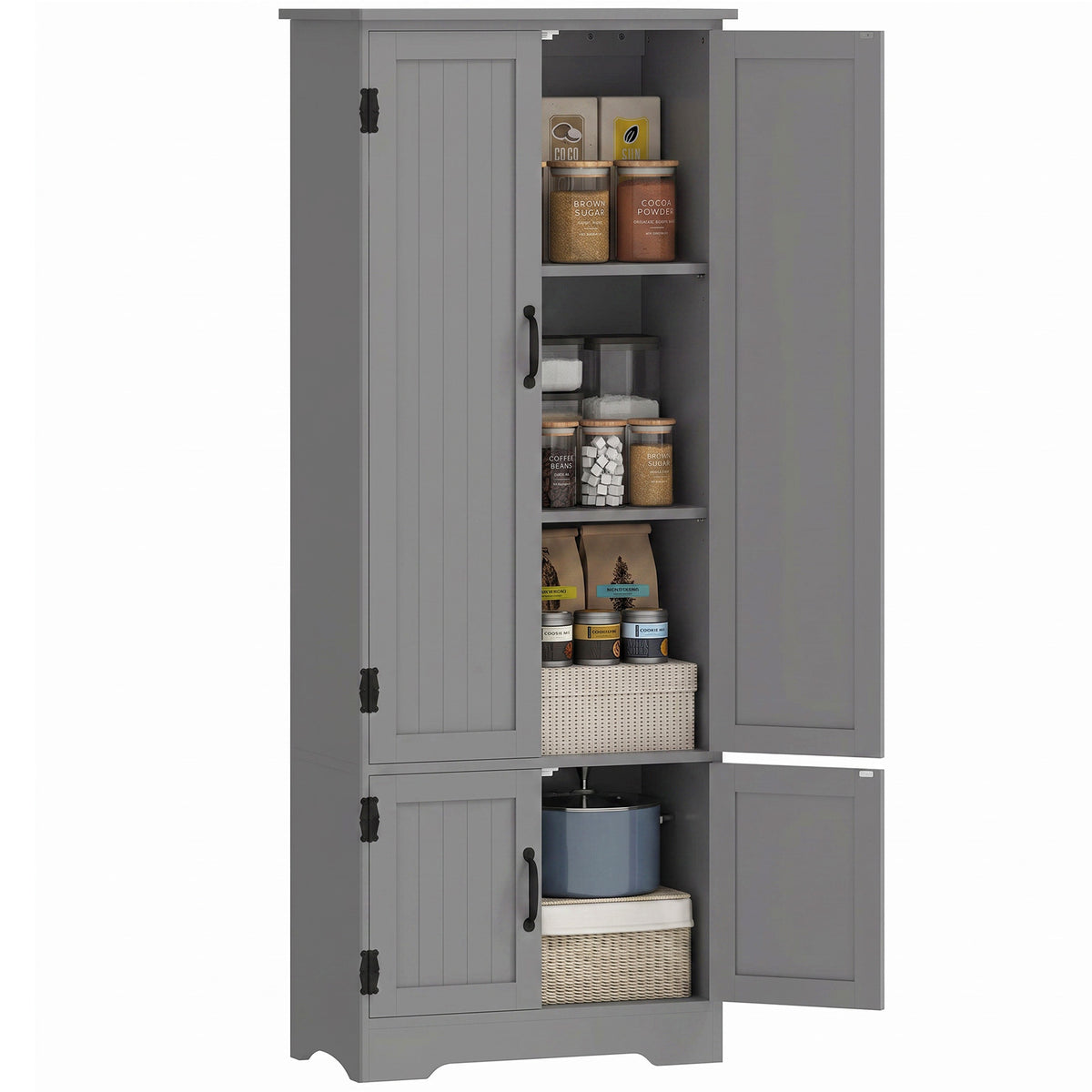 4-Door Pantry Storage Cabinet with Adjustable Shelves – 24"W x 60"H