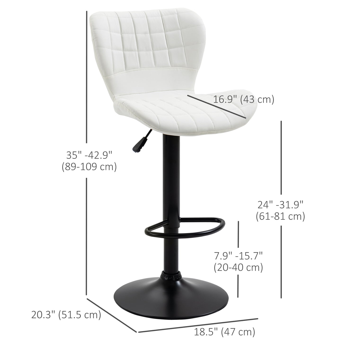 HOMCOM Modern Adjustable Swivel Bar Stools Set of 2, White PU Leather