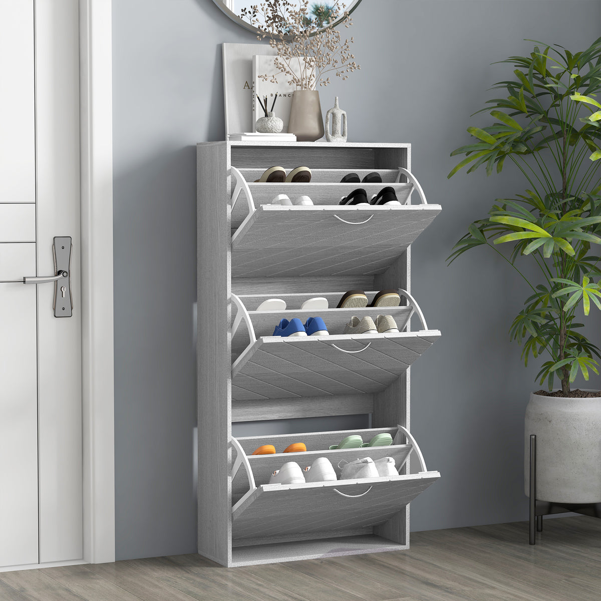 Shoe Storage Cabinet with 3 Flip Drawers – 22"W x 46"H