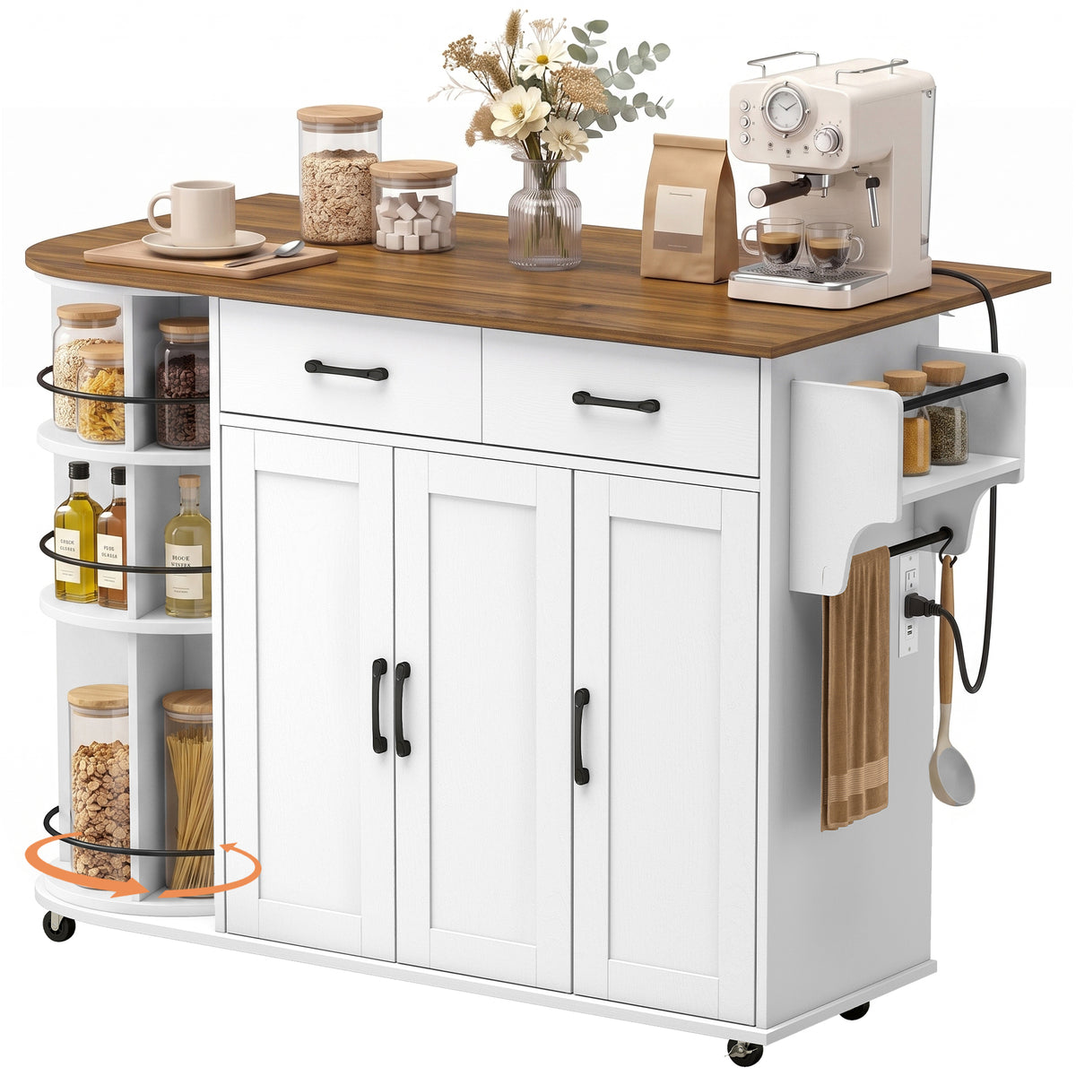 Kitchen Island with Power Outlet and Drop Leaf – 53"W x 35"H