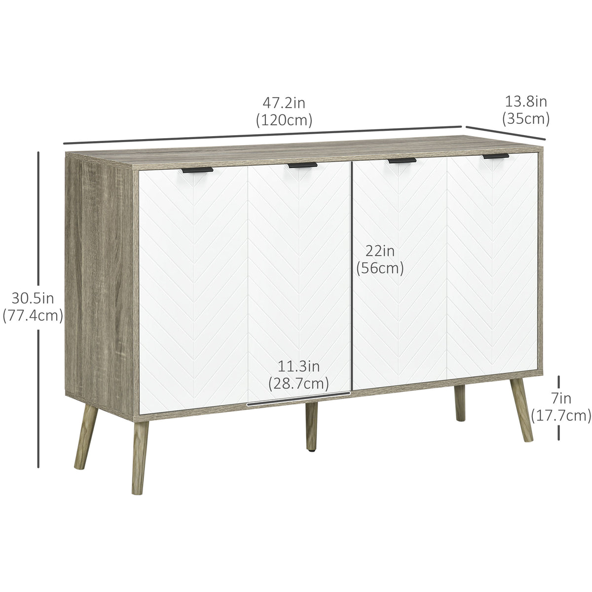 Modern Sideboard and Buffet with Adjustable Shelves and 4 Doors – 47"W x 31"H