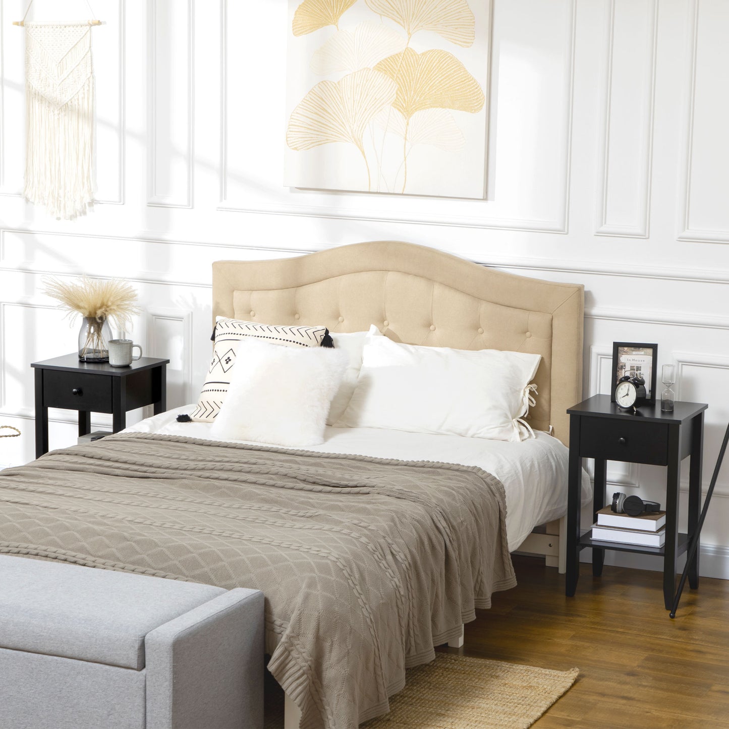 HOMCOM Modern Black 2-Tier Side Table with Drawer and Open Storage Shelf