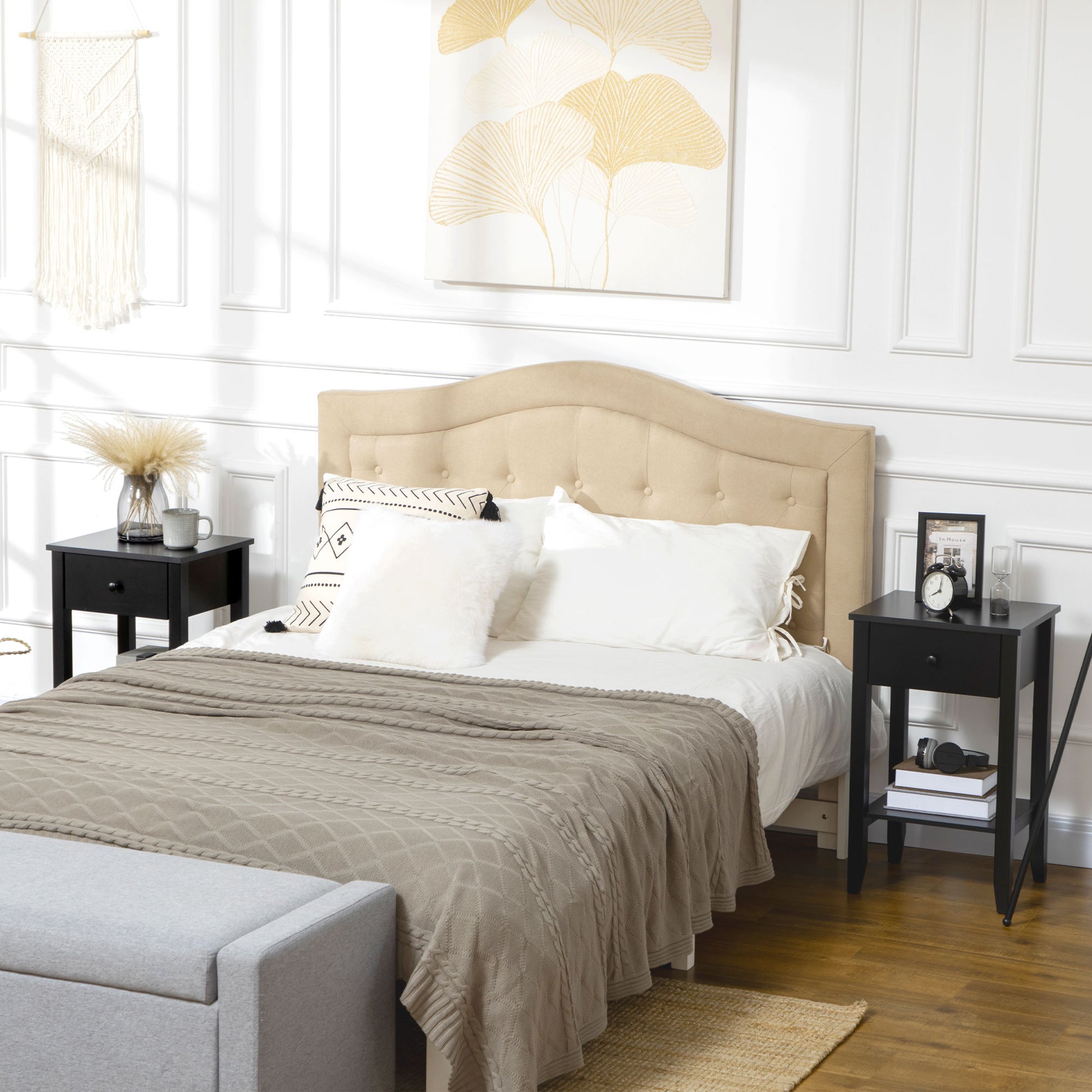 HOMCOM Modern Black 2-Tier Side Table with Drawer and Open Storage Shelf