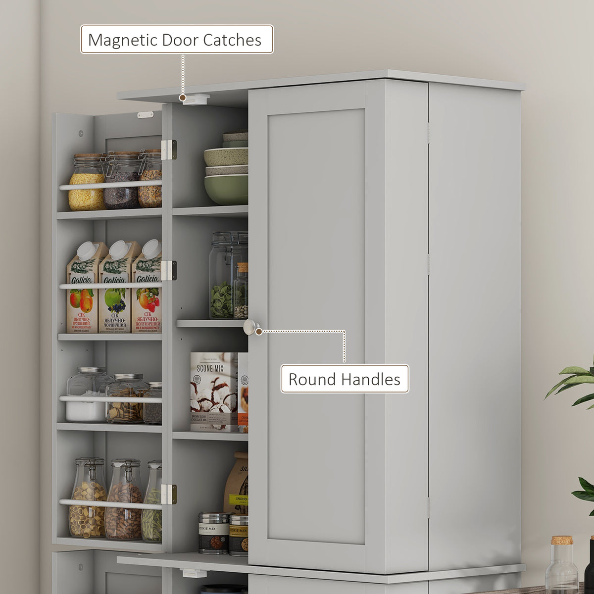 Kitchen Pantry Cabinet with 4 Doors and 16 Door Shelves – 24"W x 65"H