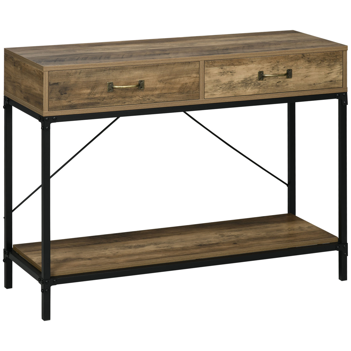 39" Vintage Console Table with Drawers & Storage Shelf
