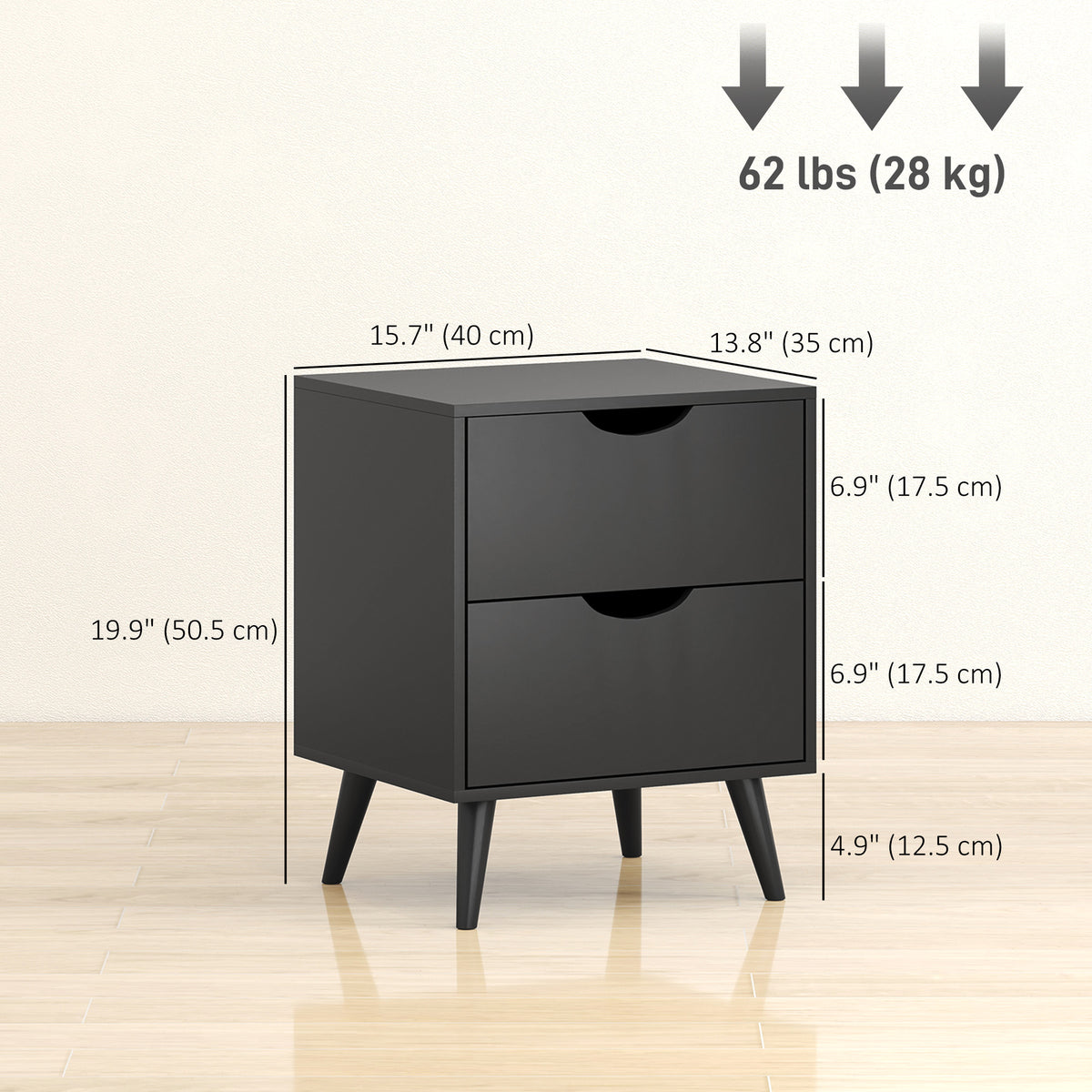 2-Drawer Nightstands with Pine Wood Legs, Set of 2 – 16"W x 20"H