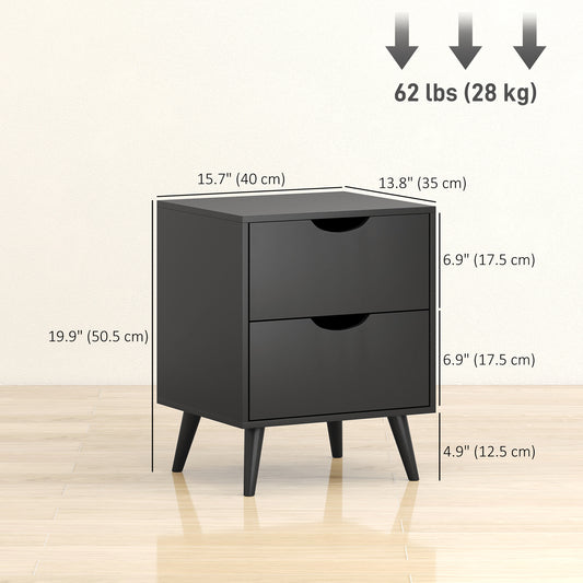 2-Drawer Nightstands with Pine Wood Legs, Set of 2 – 16"W x 20"H