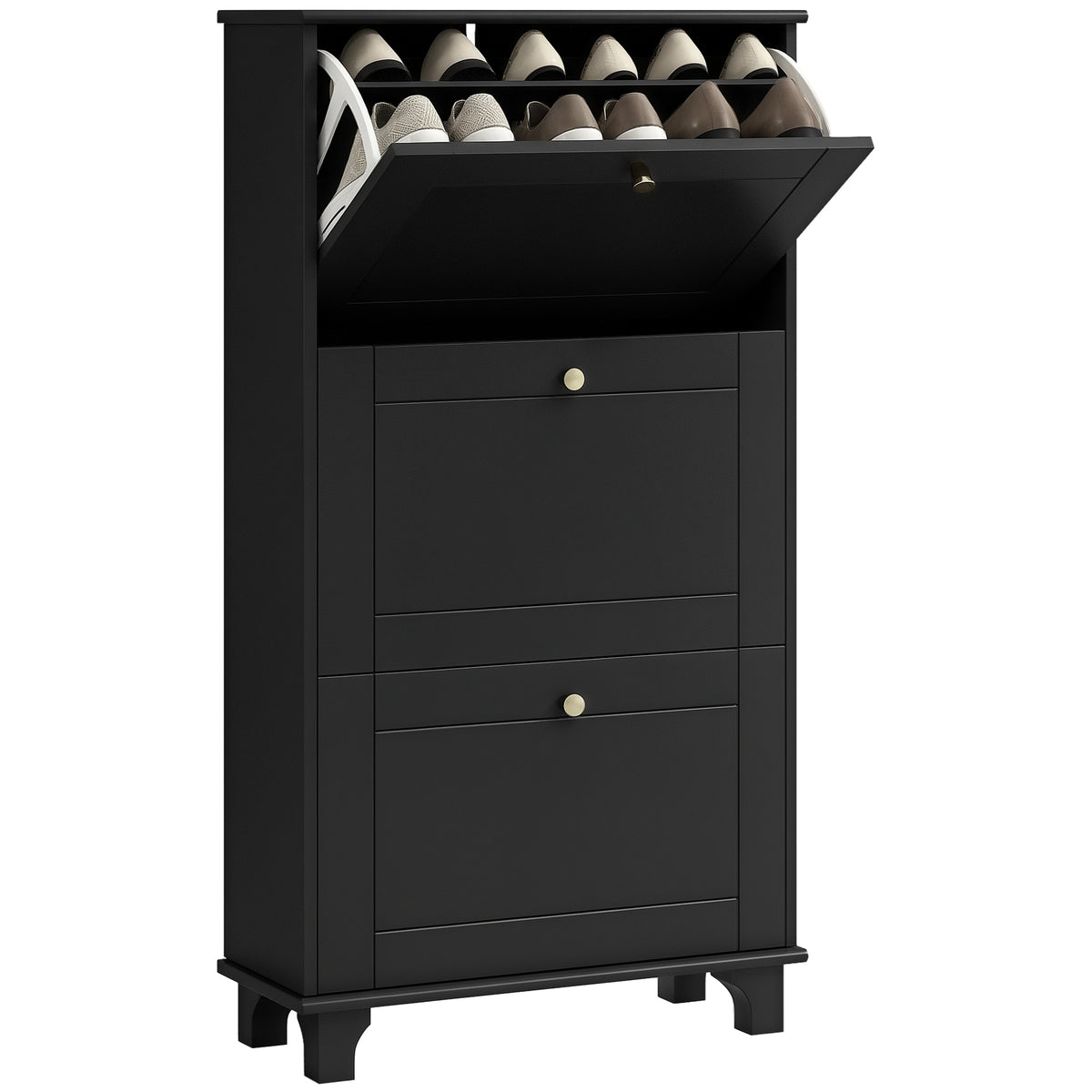 Narrow Shoe Storage with 3 Flip Drawers and Adjustable Shelves – 24"W x 49"H