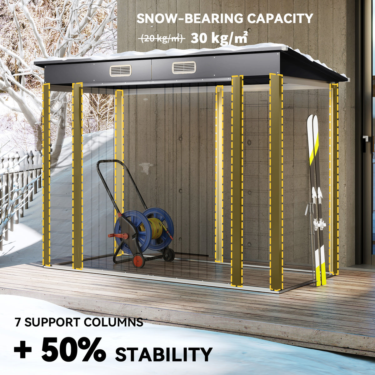 8 x 4FT Galvanized Garden Storage Shed, Metal Outdoor Shed with Double Doors and 2 Vents – Grey