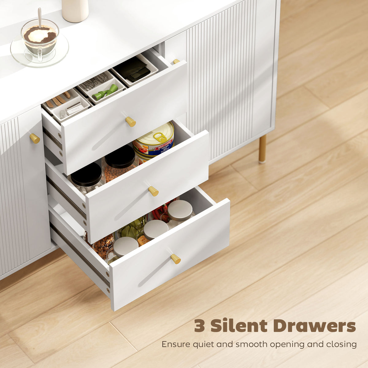Modern Sideboard with 3 Soft-Close Drawers and 2 Adjustable Shelves – 47"W x 30"H