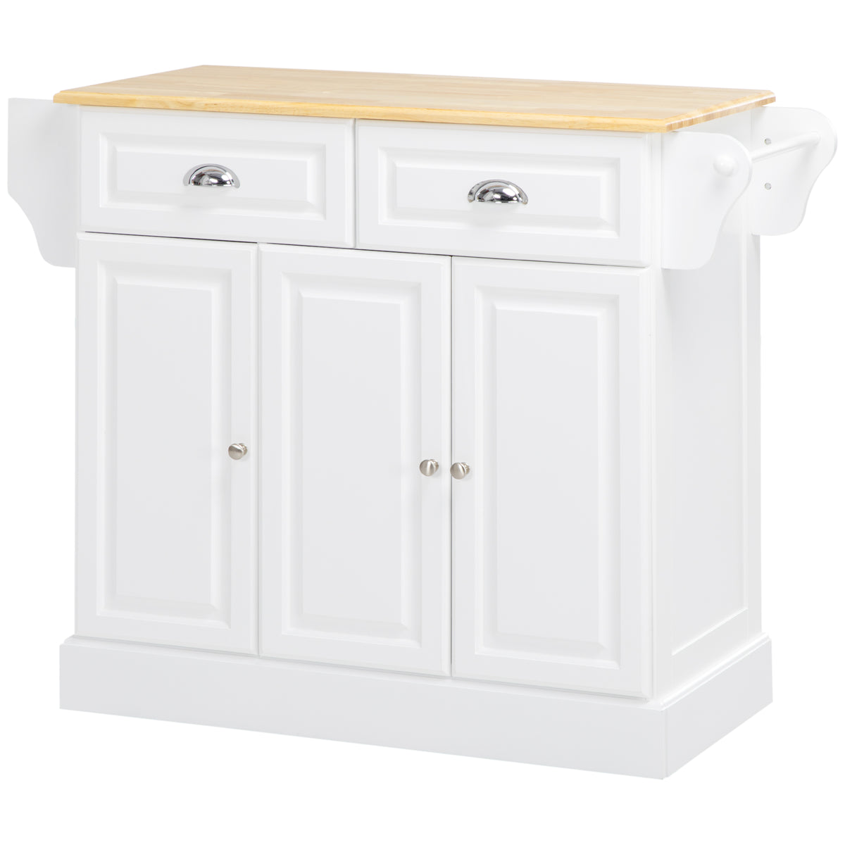 Rolling Kitchen Island with Rubberwood Top and Towel Rack – 43"W x 36"H