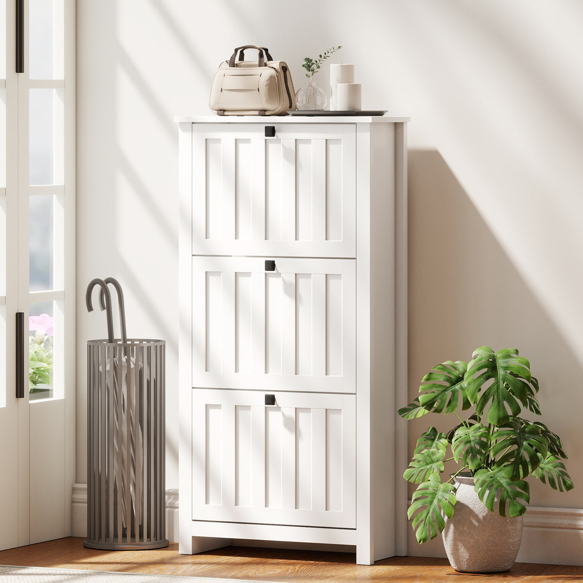 Slim Shoe Cabinet with 3 Flip Drawers – 24"W x 47"H