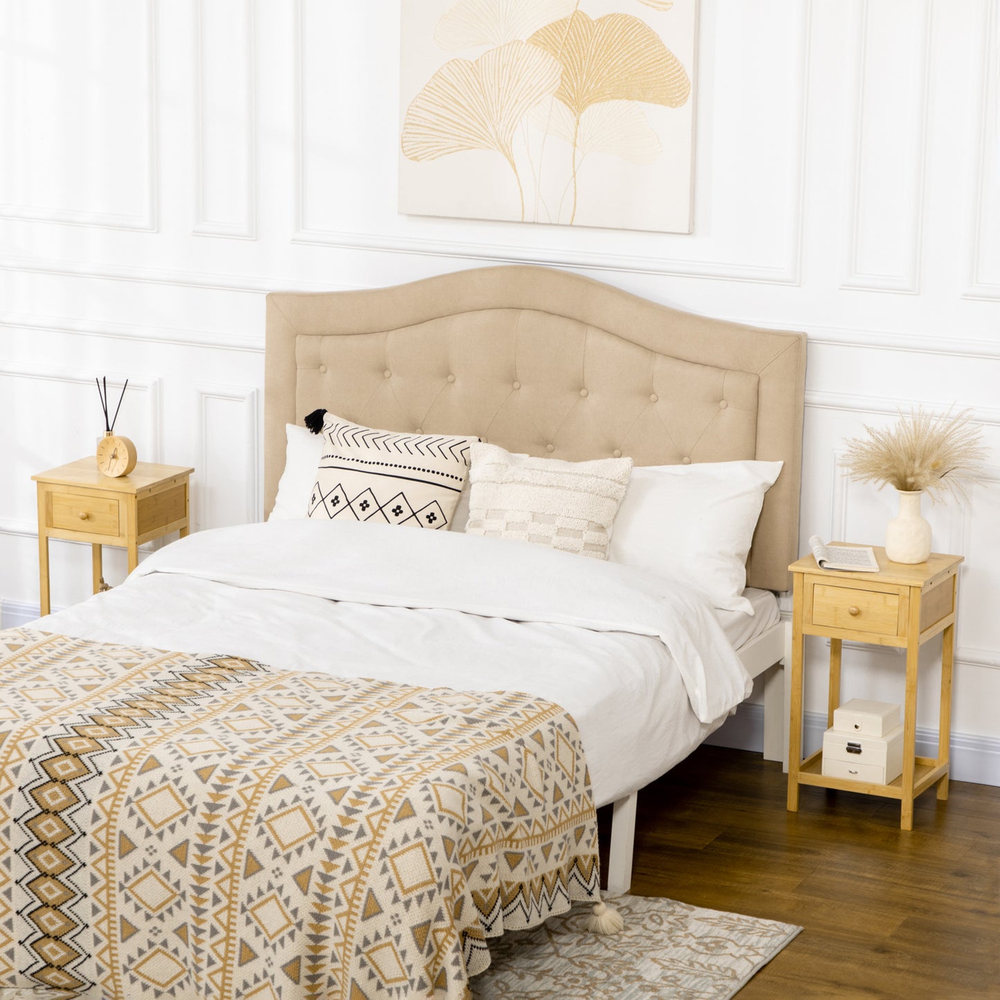 HOMCOM Slim Bamboo Side Table Nightstand with Drawer and Storage Shelf, Natural