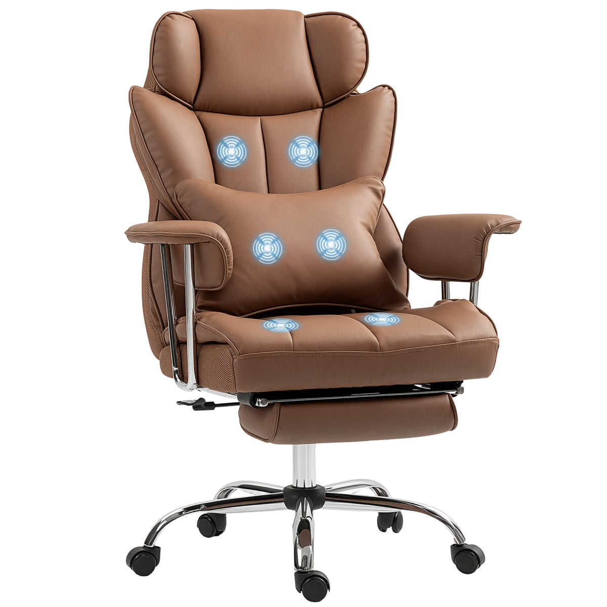 400LBS Massage Office Chair, Executive Office Chair with 6-Point Vibration, Brown