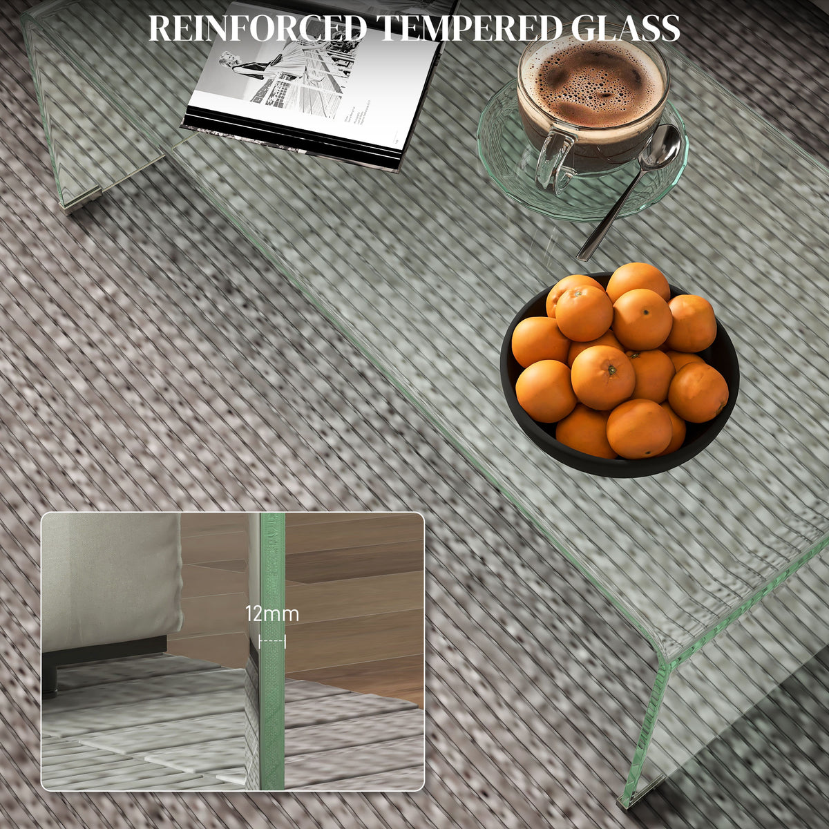 Clear Glass Coffee Table with Safe Rounded Edges