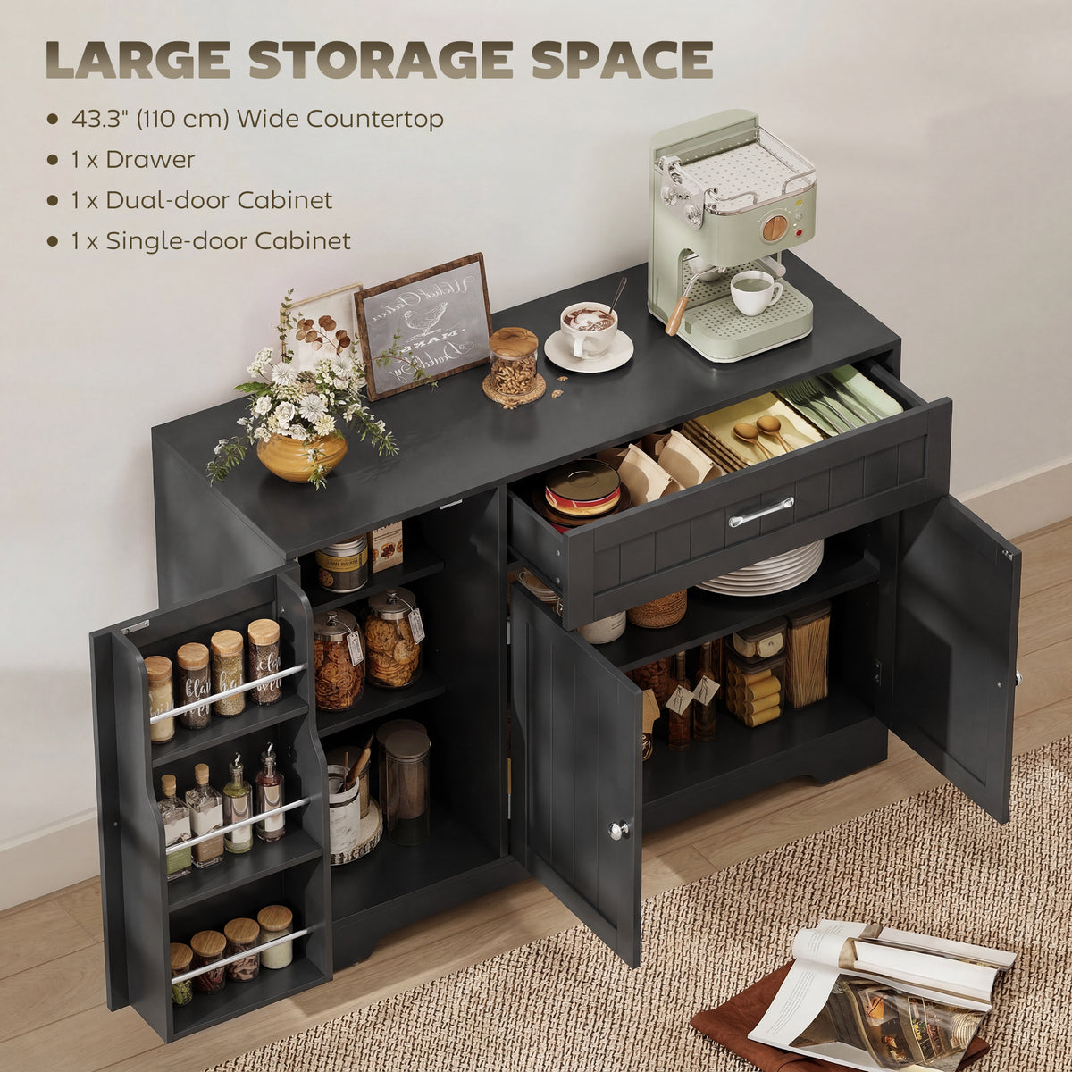 Modern Kitchen Storage Cabinet with Drawer – 43"W x 31"H