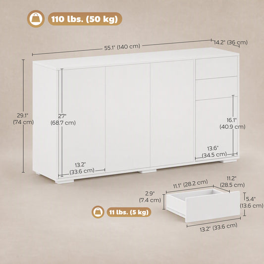 Modern Coffee Bar Cabinet with Push-Open Design and 2 Drawers – 55"W x 29"H