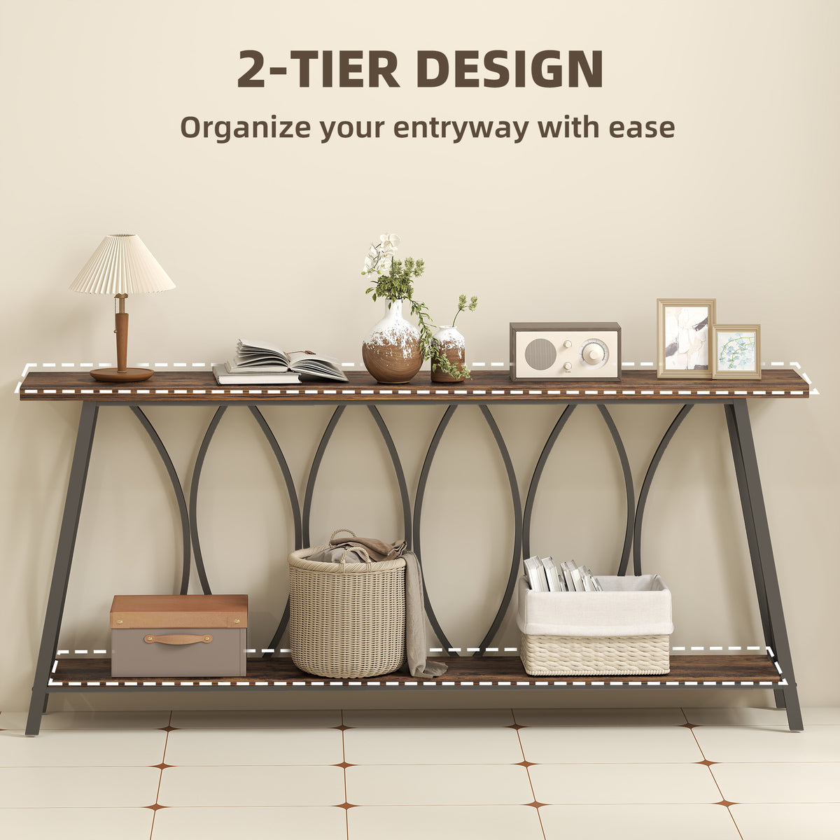 71" Industrial 2-Tier Console Table with Metal Frame