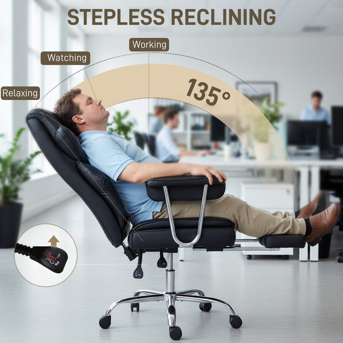 Big and Tall Office Chair, 400 lbs Overstuffed Desk Chair with Shaped Foam, PU Leather, Black