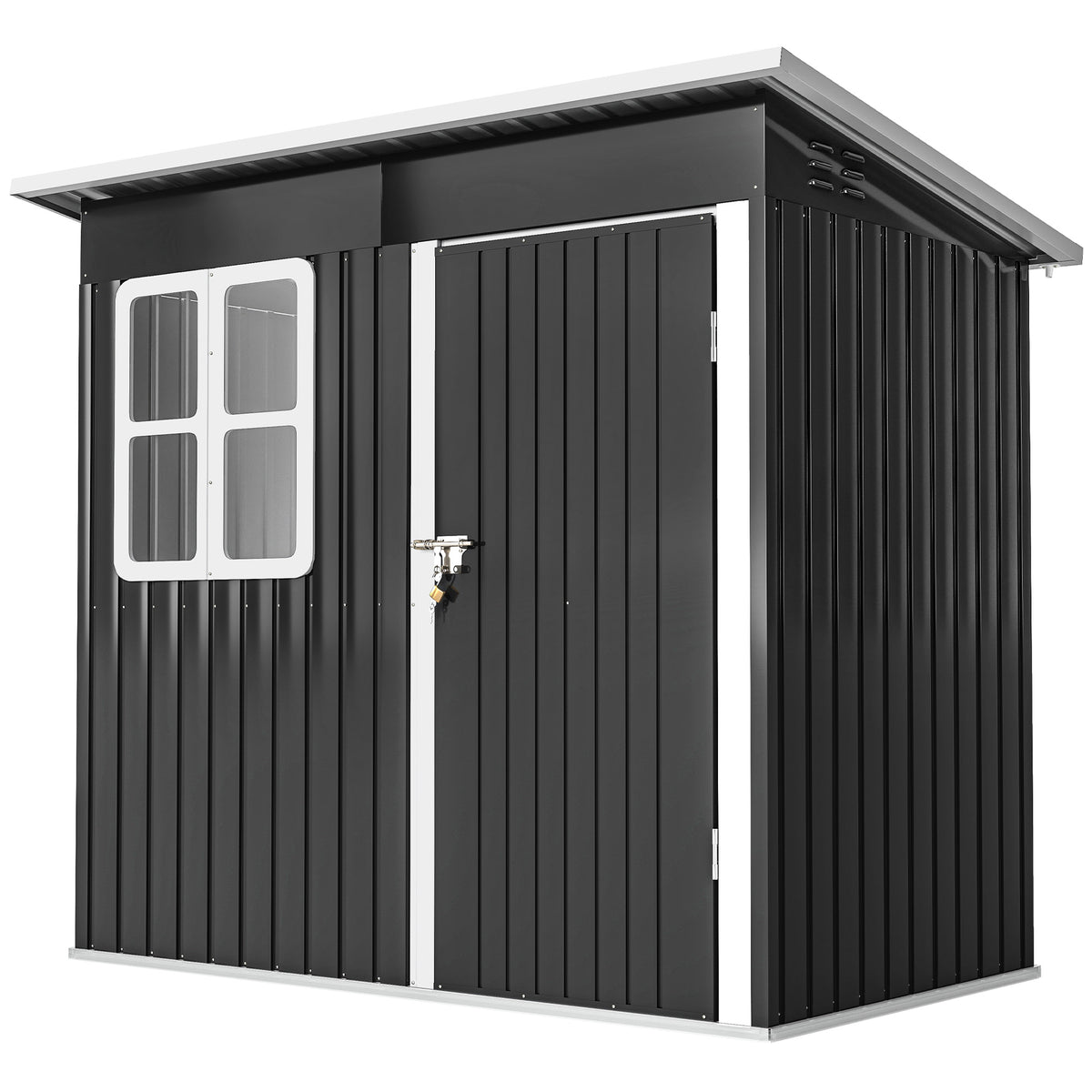 7' x 4' Galvanised Steel Outdoor Storage Shed, Garden Shed with Window, Lockable Wide Door and Air Vents – 83.1" W x 52.4" D x 68.1" /74.8" H
