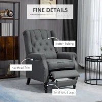 HOMCOM Dark Grey Fabric Push-Back Recliner Chair with Tufted Backrest
