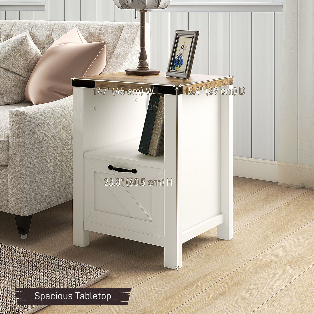 Farmhouse Nightstand with Drawer and Barn-Style Panel – 18"W x 24"H