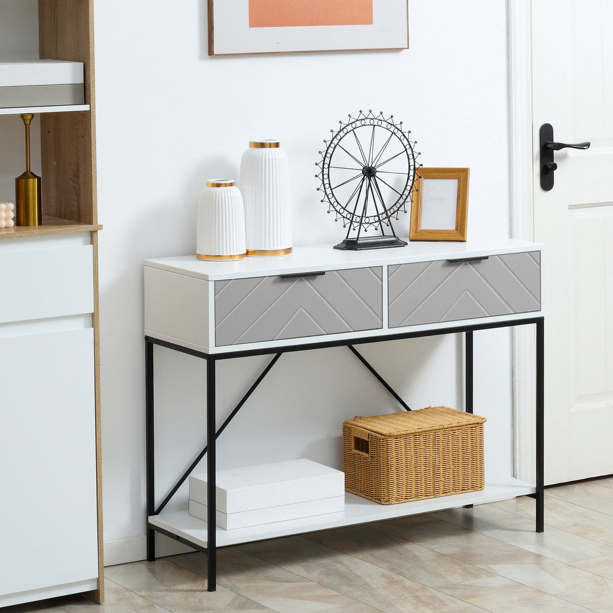 Modern 2-Tier Console Table with 2 Drawers