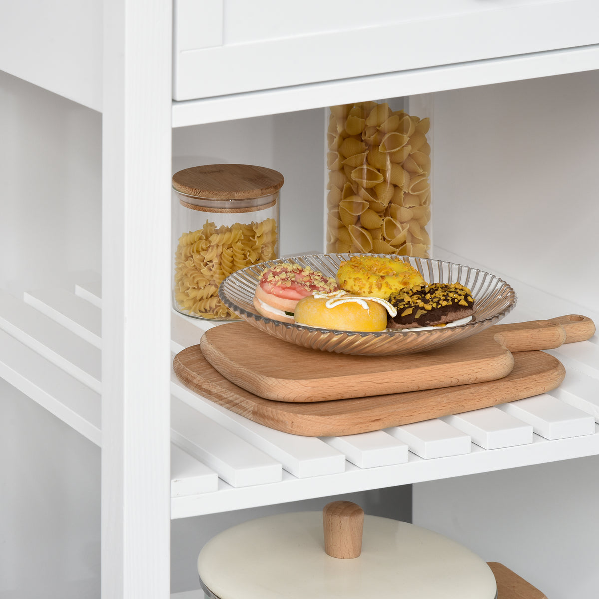 Kitchen Cart on Wheels with Rubber Wood Top – 45"W x 34"H