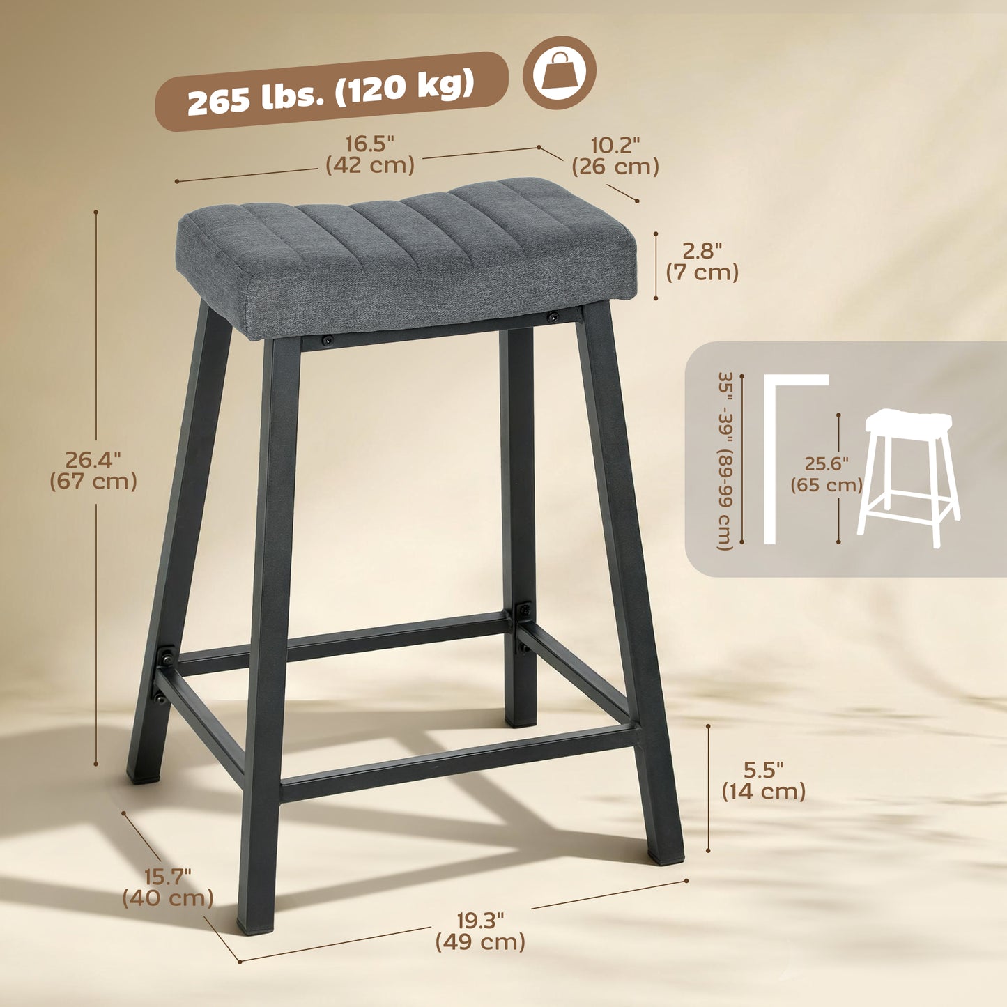 HOMCOM Velvet Upholstered Bar Stools Set of 3 Grey