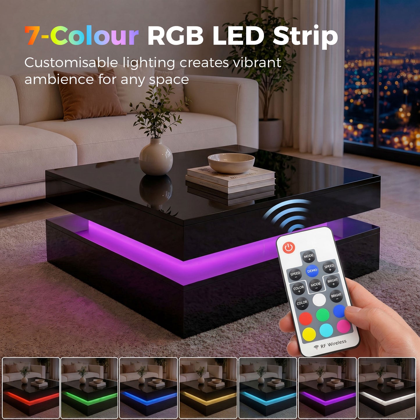 HOMCOM LED Coffee Table with Storage 2-Tier High Gloss Black