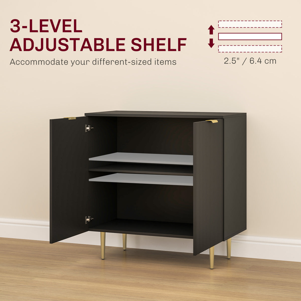 Sideboard Buffet Cabinet with Adjustable Shelves and Metal Legs – 32"W x 32"H