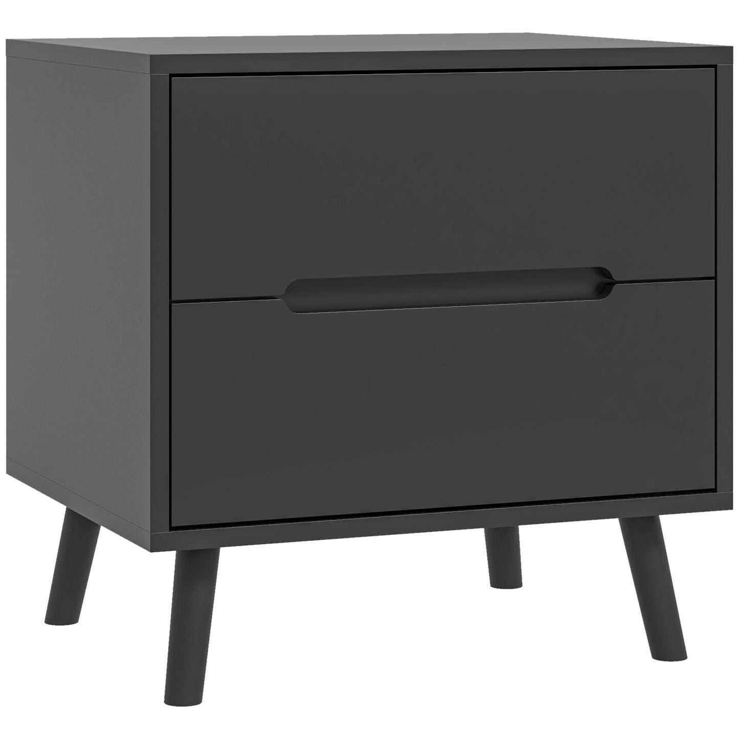 HOMCOM Modern Bedroom Nightstand with 2 Drawers, Solid Wood Legs End Table