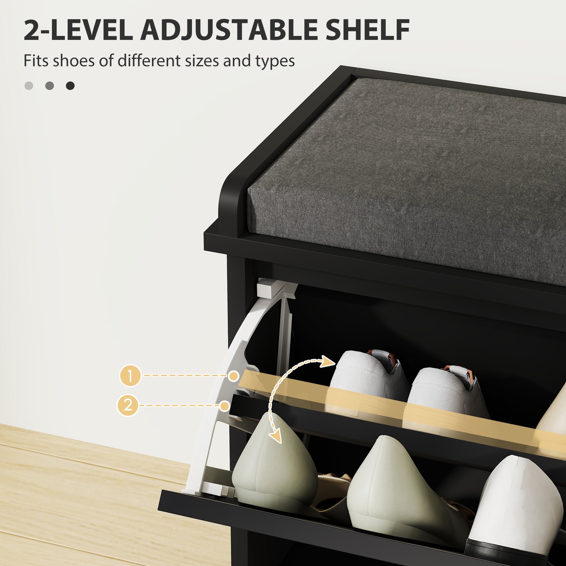 HOMCOM Upholstered Hallway Shoe Bench with Flip Drawer, Adjustable Storage Shelf