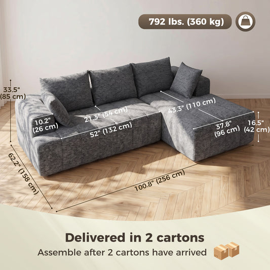 101" Chenille Boneless Modular Sleeper Sectional