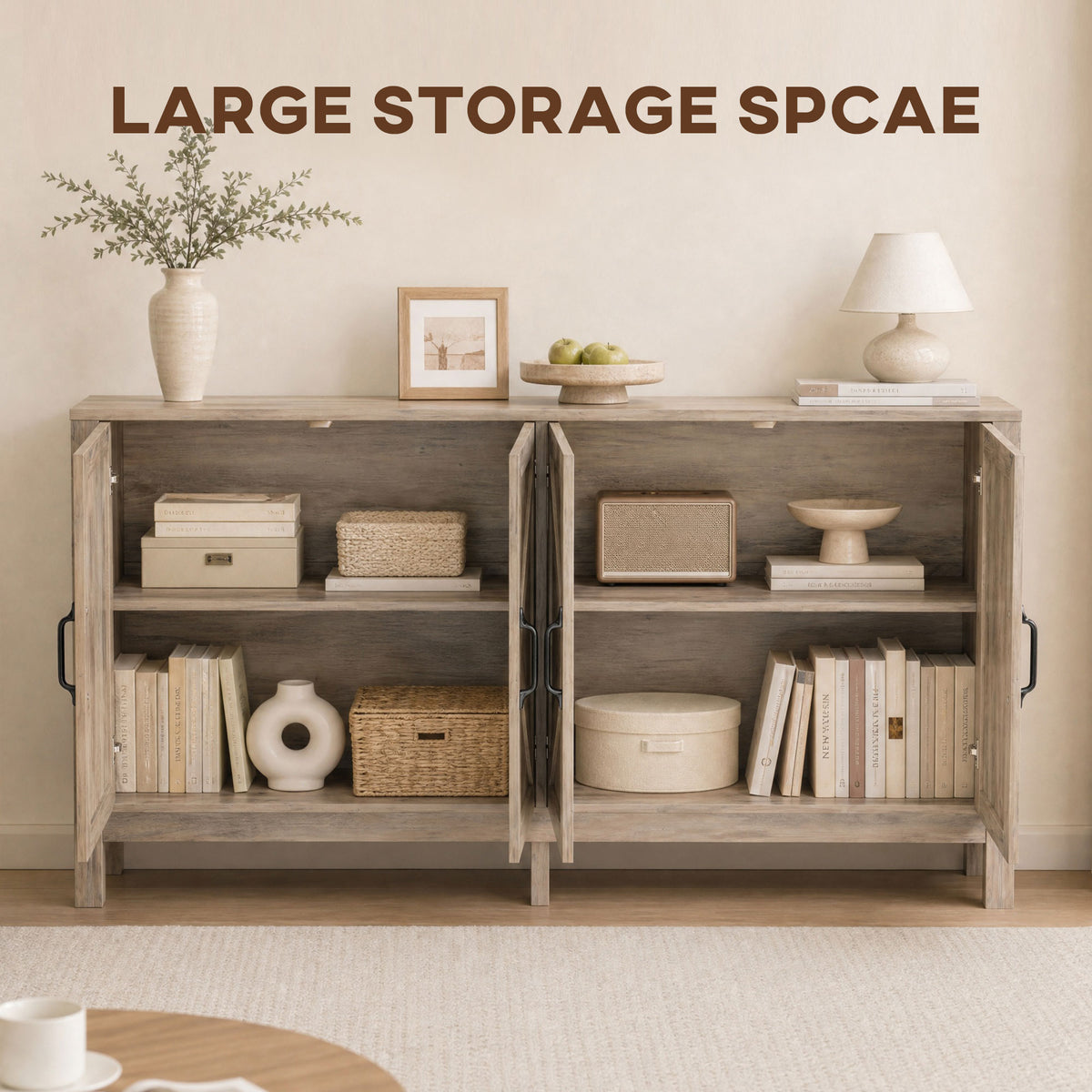 60" Sideboard Buffet with Barn Doors, Light Grey